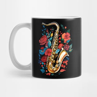 Saxophone Instrument Retro Red Flowers Color Nature Splash Mug